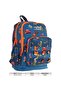 Kids Four Compartment Boys' Navy Blue Orange Primary School Bag with Silicone Accessories - 4