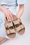 Double Buckle Straw Daily Women's Slippers Mink - 4