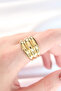 Gold Color Adjustable Striped Bombe Ring - Tj-Byk3119