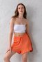 Women's Orange Relaxed Cut Elastic Waist Lace up Regular Waist Wrinkle Textured Knitted Shorts - 3