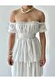 White Chiffon Layered Dress with Tie Detail - 6