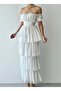 White Chiffon Layered Dress with Tie Detail - 7