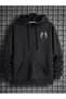 Wing Design Sweatshirt Sweatshirt - Black Printed Oversize Thick Hoodie - 2