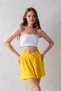 Women's Yellow Comfortable Cut Elastic Waist Lace up Regular Waist Wrinkle Textured Knitted Shorts - 3
