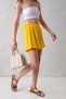 Women's Yellow Comfortable Cut Elastic Waist Lace up Regular Waist Wrinkle Textured Knitted Shorts - 2