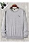 Minimal Bird Logo Sweatshirt - Gray Printed Oversize Sweatshirt Crew Neck - 2