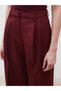 Soulife Burgundy Loose Fit Crepe Women's Pleated Pants - 3