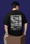Street Racer Printed Unisex Oversize Cut 100% Cotton Soft Textured Crew Neck Black T-Shirt
