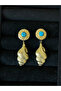 316 L Surgical Steel Turquoise Stone Seashell Model Design Steel Earrings - 2