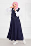 Vest Set Hijab Denim Suit with Skirt Dark Navy Blue
