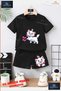 Children's Unisex “Cat Ribbon Butterfly“ Custom Printed Crew Neck T-Shirt - Shorts Set