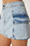 Mini Denim Skirt with Pockets Lrc0005 Light Blue - 4