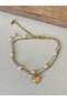 316 L Surgical Steel Pearl Double Chain Heart Gold Model Stainless Steel Anklet - 2