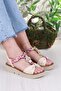079-513 Fls Buckle Detailed Rubber Tied Colorful Knitted Thick Sole Women's Sandals