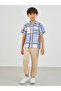 Checked Spread Collar Shirt and Trousers Set - 2