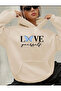 Love Yourself Detailed Hooded Sweatshirt