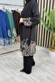 Yonca Takim Viscose Fabric Women's Black Patterned Tunic Trousers Double Set - 4