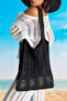Women's Wave Patterned Knitted Casual Knitwear Black Beach Bag 40X36 - 2
