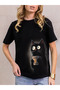 Unisex Cotton White Oversize "Fashion Morning Cat" Printed Crew Neck Comfortable Casual T-Shirt