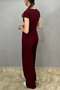 Women's Bubble Fabric Burgundy Pants-Crew Neck Body Set - 4