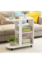 Storage Rack Side Snack Table with Swivel Wheels, Kitchen Trolley, 3 Tier Coffee Table (White) - 3