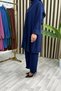 Stone Detailed Tunic & Elastic Waist Pants, Aerobin Fabric, Bottom-Top Two-Piece Set City Set Navy Blue - 7