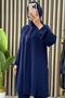 Stone Detailed Tunic & Elastic Waist Pants, Aerobin Fabric, Bottom-Top Two-Piece Set City Set Navy Blue - 2