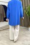 Ahu Shirt Strawberry Fabric Women's Blue Buttoned Shirt with Pocket and Ruffle Detail - 6