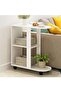 Storage Rack Side Snack Table with Swivel Wheels, Kitchen Trolley, 3 Tier Coffee Table (White) - 2