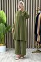 City Suit Elastic Waist Trousers Stone Detailed Aerobin Tunic Bottom Top Double Hijab Suit - 5