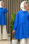Ahu Shirt Strawberry Fabric Women's Blue Buttoned Shirt with Pocket and Ruffle Detail - 2