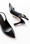 719 Black Patent Leather Pointed Toe Buckle Detailed Heeled Women's Shoes - 4