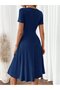 New Season Women's Short Sleeve V-Neck Front Button A-Line Woven Dress - 4