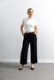 Women's Belt Detailed Wide Leg Double Fabric Trousers