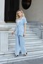 Women's Silky Modal Fabric High Waist Elastic Waist Epaulets Side Pockets Wide Leg Palazzo Pants-Blue - 2