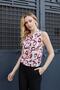 Women's Lycra Shiny Fabric Printed Degaje Collar Sleeveless Body Blouse-Red Heart - 5