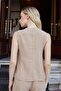 Women's Lycra-Free Silky Modal Soft Textured Fabric Flato Pocket Buttoned Vest-Camel - 4