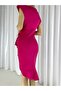   Scuba Fabric Front Ruffle Midi Dress - 2