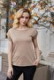 Women's Modal Combed Cotton Wide Zero Collar Off Shoulder Epaulet Short Sleeve T-Shirt Blouse-Camel - 4