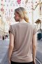 Women's Modal Combed Cotton Wide Zero Collar Off Shoulder Epaulet Short Sleeve T-Shirt Blouse-Camel - 8
