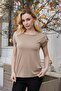 Women's Modal Combed Cotton Wide Zero Collar Off Shoulder Epaulet Short Sleeve T-Shirt Blouse-Camel - 5