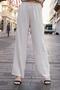 Women’s High-Waisted Palazzo Pants with Elastic Waist, Side Pockets, Made from Linen Fabric Without Lycra - Beige - 3