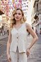 Women's Lycra-Free Linen Fabric Underwire Collar Flato Pocket Buttoned Vest-Beige - 3