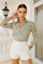 Women's Patterned Slim Fit Hidden Button Detailed Colorful Trend Shirt - 6