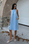 Women's Halter Neck Sleeveless Pocketed Linen Woven Short Dress Blue - 6