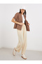 Women Cream Straight Leg Knitted Joggers
