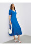 Textured Smocked A-Line Midi Dress with Lace Trim