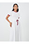 Solid Short Sleeve A-Line Midi Dress with Bow Detail - 3