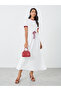 Solid Short Sleeve A-Line Midi Dress with Bow Detail - 2