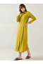 Green Solid Long Sleeve Shirt Midi Dress with Button Front - 3